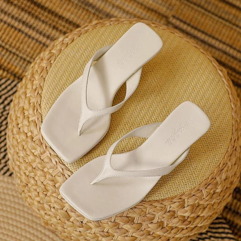 Women Slippers Female Clip Toed High-heeled Slippers Casual Footwear Slides Ladies Square Toe Fashion 2025 Summer Flip Flops