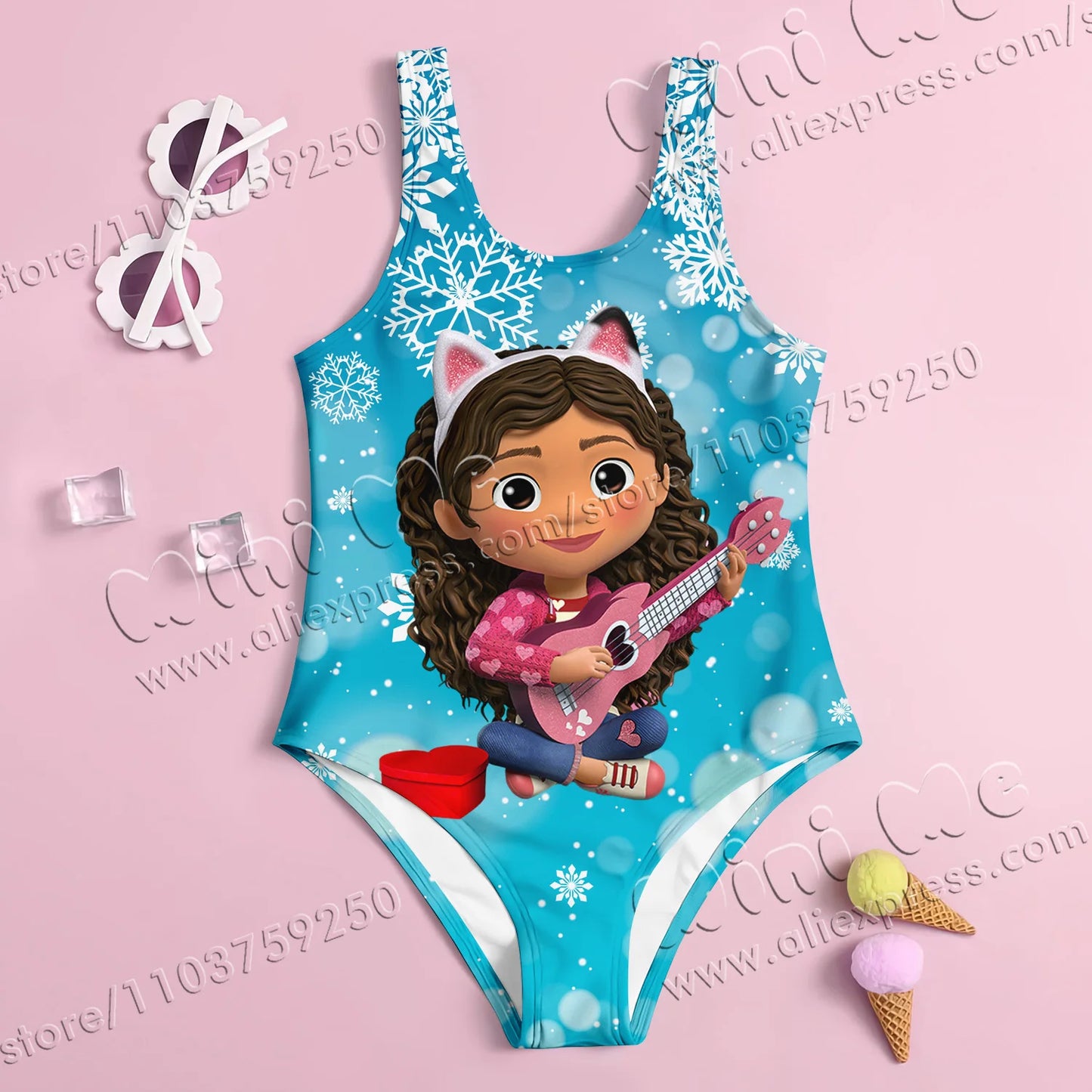 Baby Swimwear Girls Summer One-piece 3D Printed Swimwear Fashion Cartoon Gabby Dollhouse Collection Printed Women's Swimwear