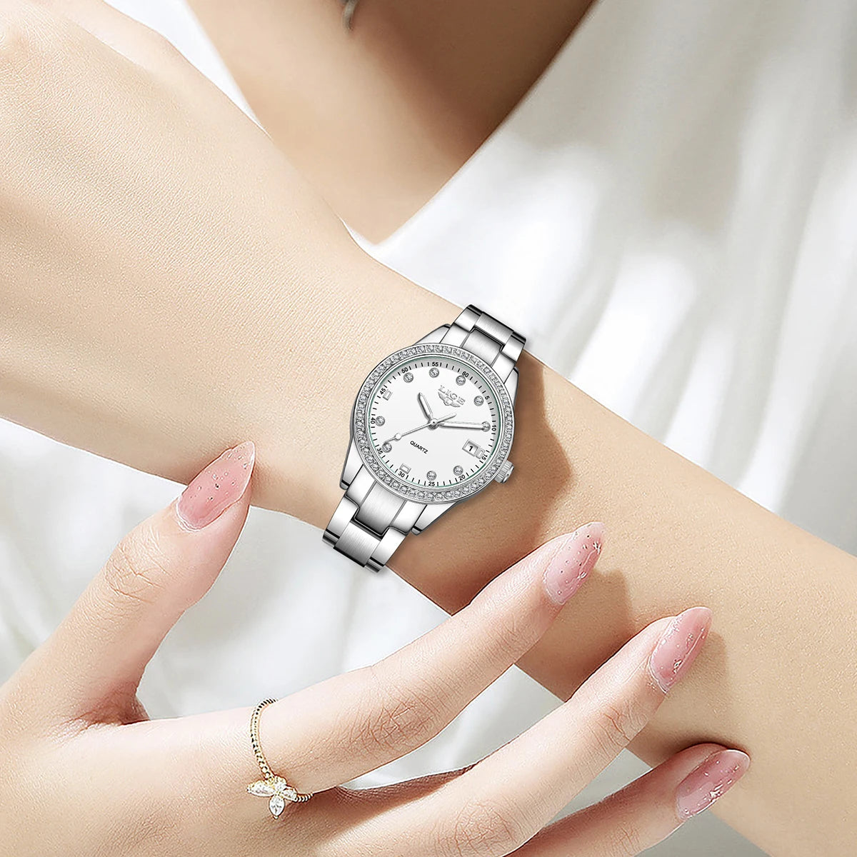 LIGE Fashion Luxury Quartz Watches for Woman Classic Elegant Casual Auto Date Ladies Gifts Diamond Waterproof Women Wristwatches