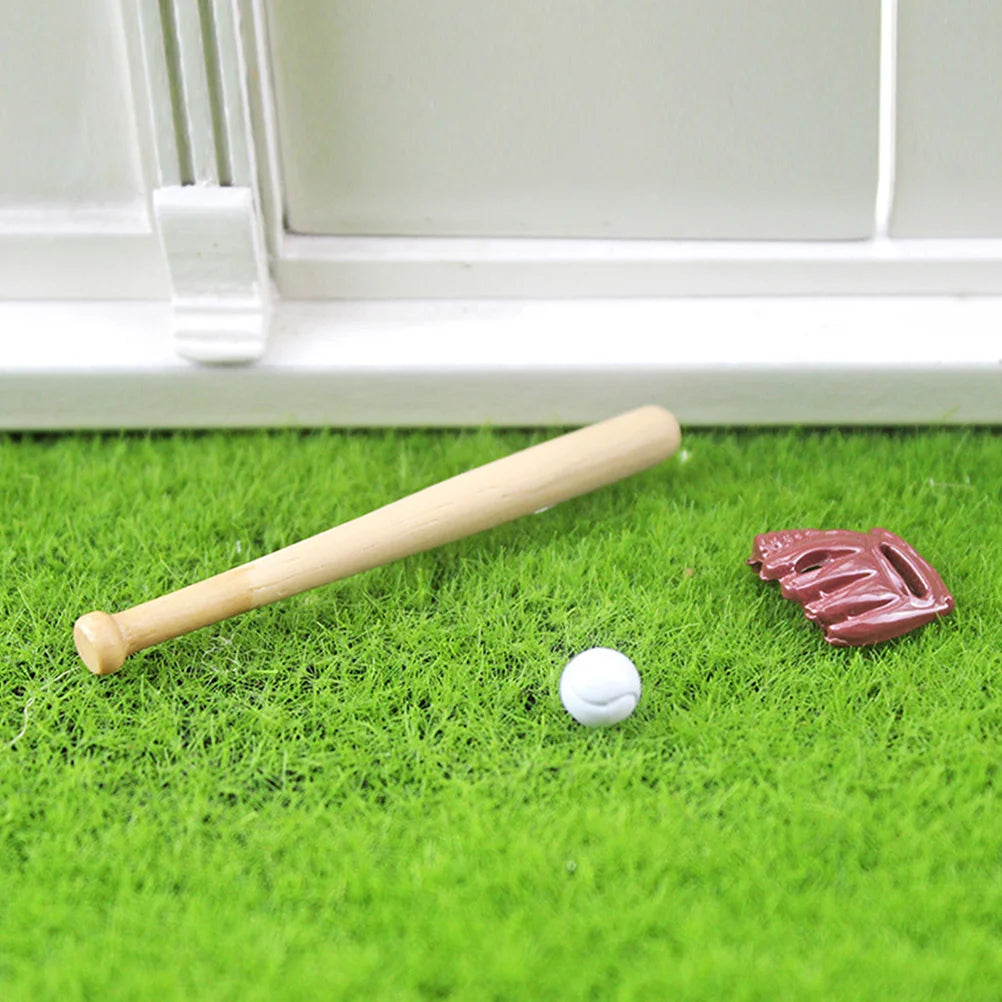 Simulation Baseball Baby Toys Mini House Decor Christmas Miniatures Sports Balls Accessories Playset Wooden Bat