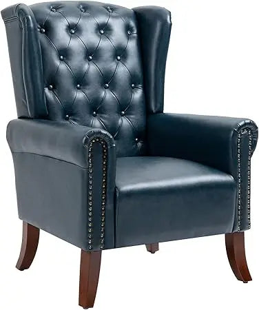 Modern PU Leather Accent Chair, Living Room Lounge Sofa Chair with Buttons, Single Club Armchair with Rivet Trim for Bedroom Ho