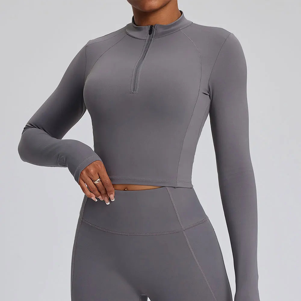 Half Zipper Long Sleeve Yoga Shirts Sport Top Fitness Yoga Top Gym Top Sports Wear For Women Push Up Running Full Sleeve Jacket