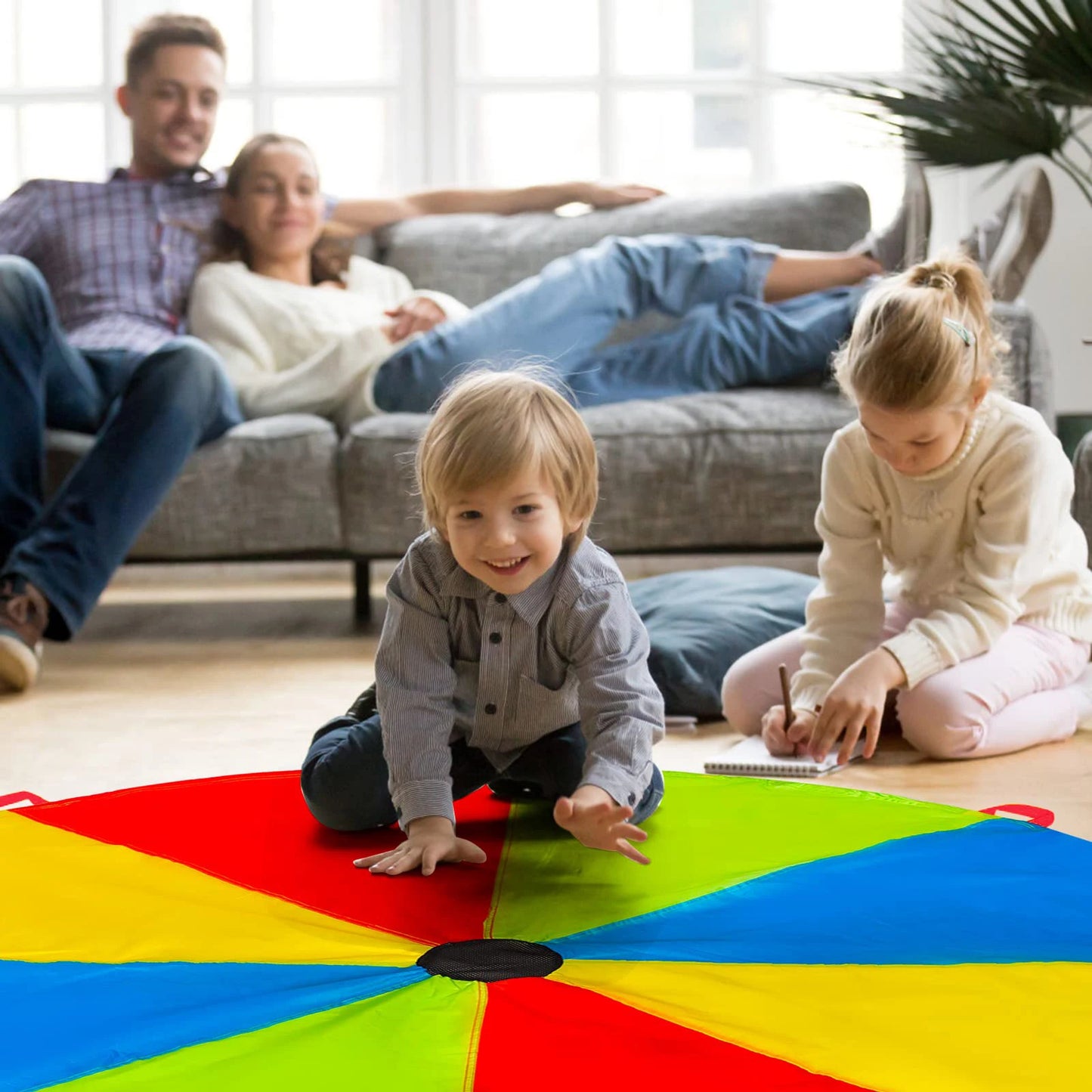 Multicolored Kids Play Parachute with 8 Handles for Indoor And Outdoor Gymnastics Toy Children's Game Activity