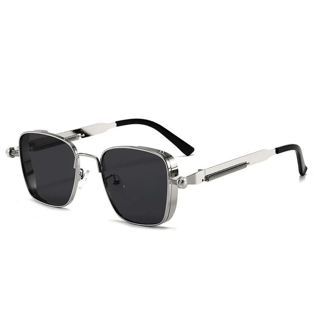 Square sunglasses for men with a sense of luxury and cool driving style, UV resistant heavy-duty metal punk sunglasses