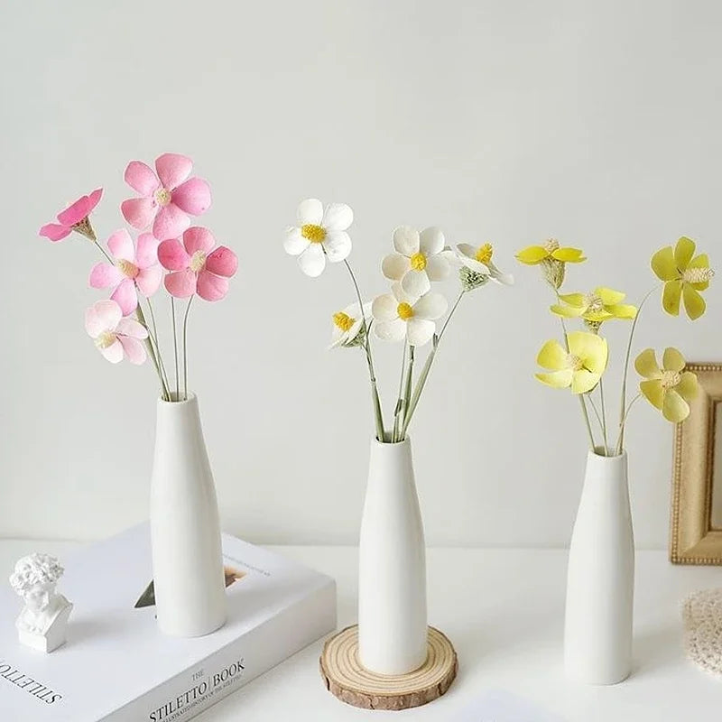 White Ceramic Bud Vase Small Flower Vases Hydroponic Plants Pot Modern Decorative Vases for Home Living Room Dining Table Decor