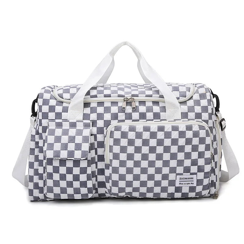 Fashion Large Capacity Checkerboard Pattern Duffle Handbag, Lightweight Travel Luggage Storage Bag, Portable Sports Fitness Bag