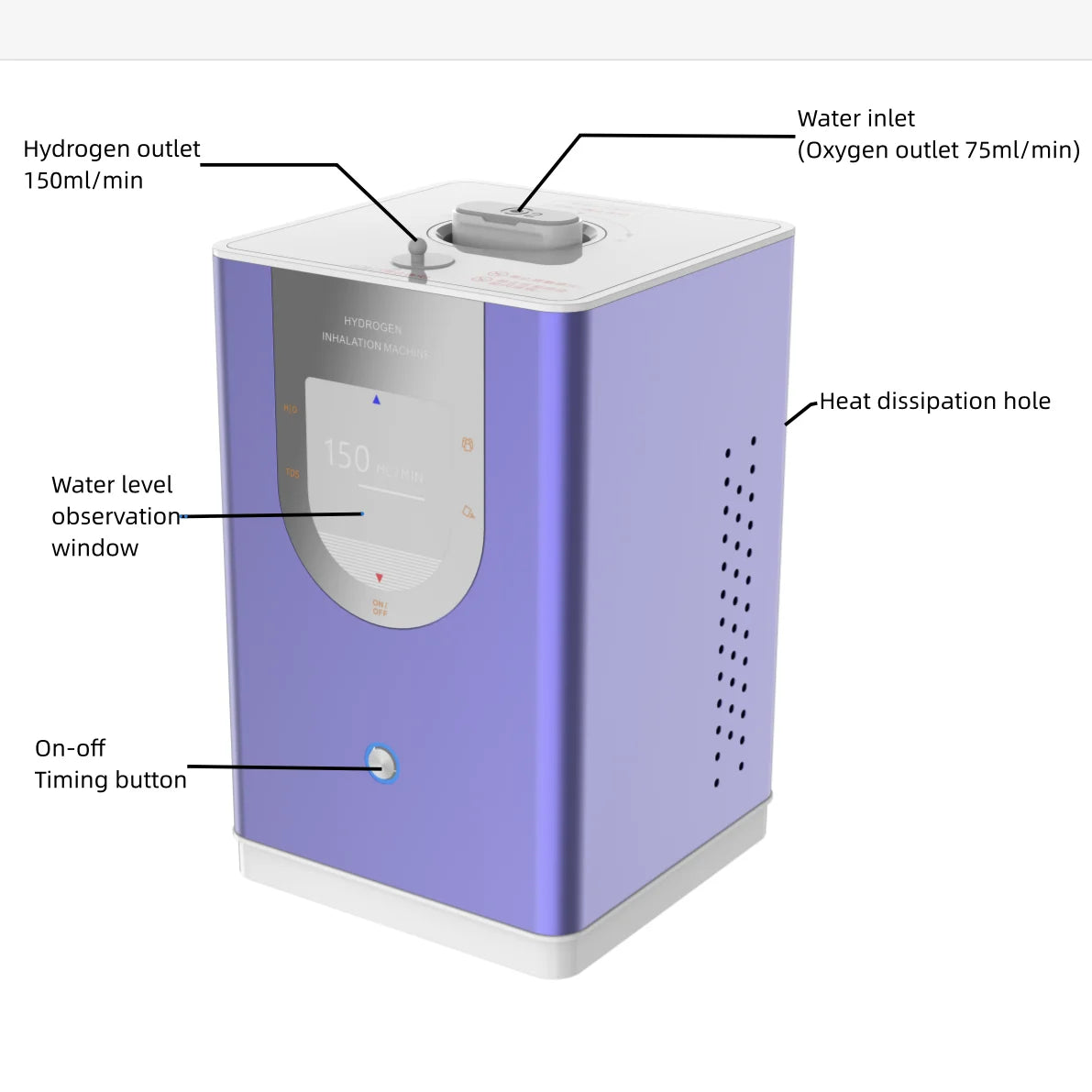 Hydrogen Generator 99.99% High Purity H2 Inhalation Machine 150ml H2+75ml O2 Hydrogen water purifier Ionizer Low Noise SPE/PEM