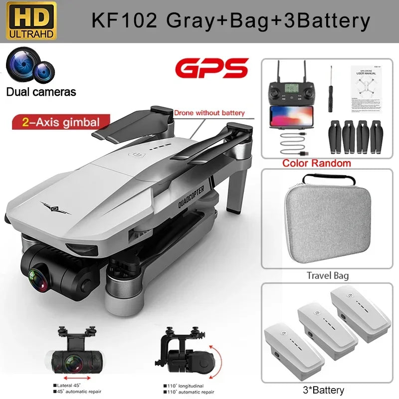 KF102 GPS Drone 4k Profesional 8K HD Camera 2 Axis Gimbal Photography Brushless Foldable Quadcopter RC Distance 1200M