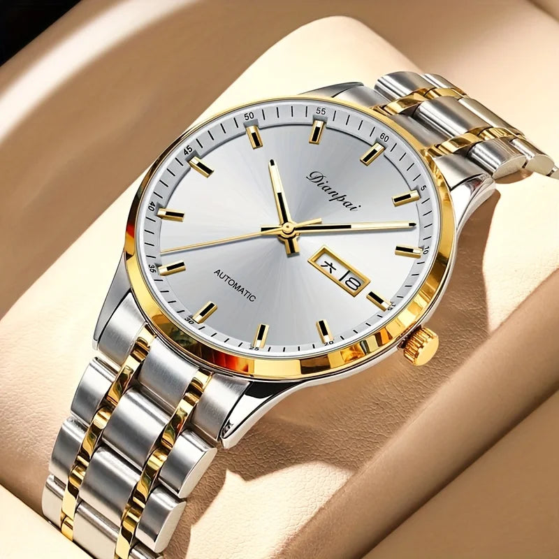 Men's luxury automatic mechanical watch, made of stainless steel material, luminous, date display, circular dial - ideal gift fo
