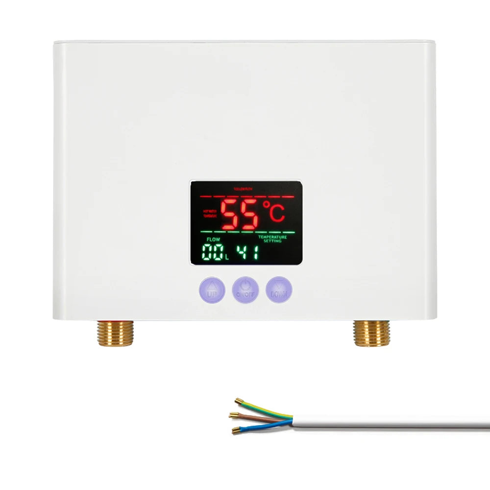 3KW Instant Water Heater Electric Tankless Heater LCD Display Wall-Mounted Remote Control Water Calorifier for Kitchen Bathroom