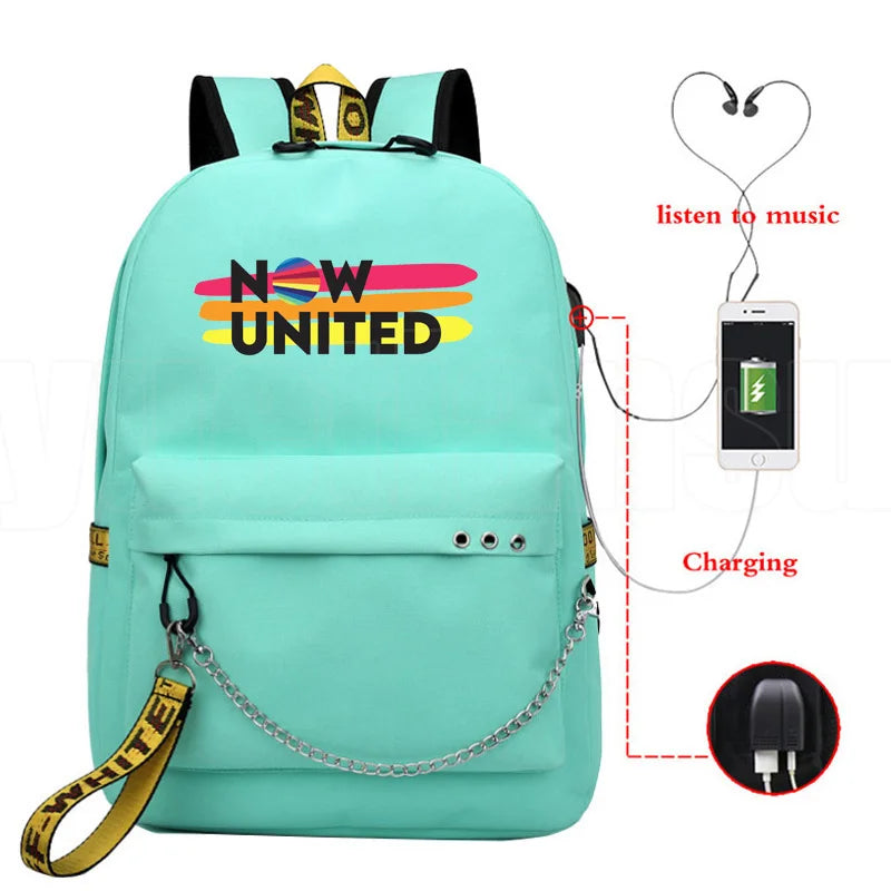 Popular Youthful School Bag Unisex Now United Travel Bags Usb Rechargeable Oxford Waterproof Notebook Shoulder Backpacks