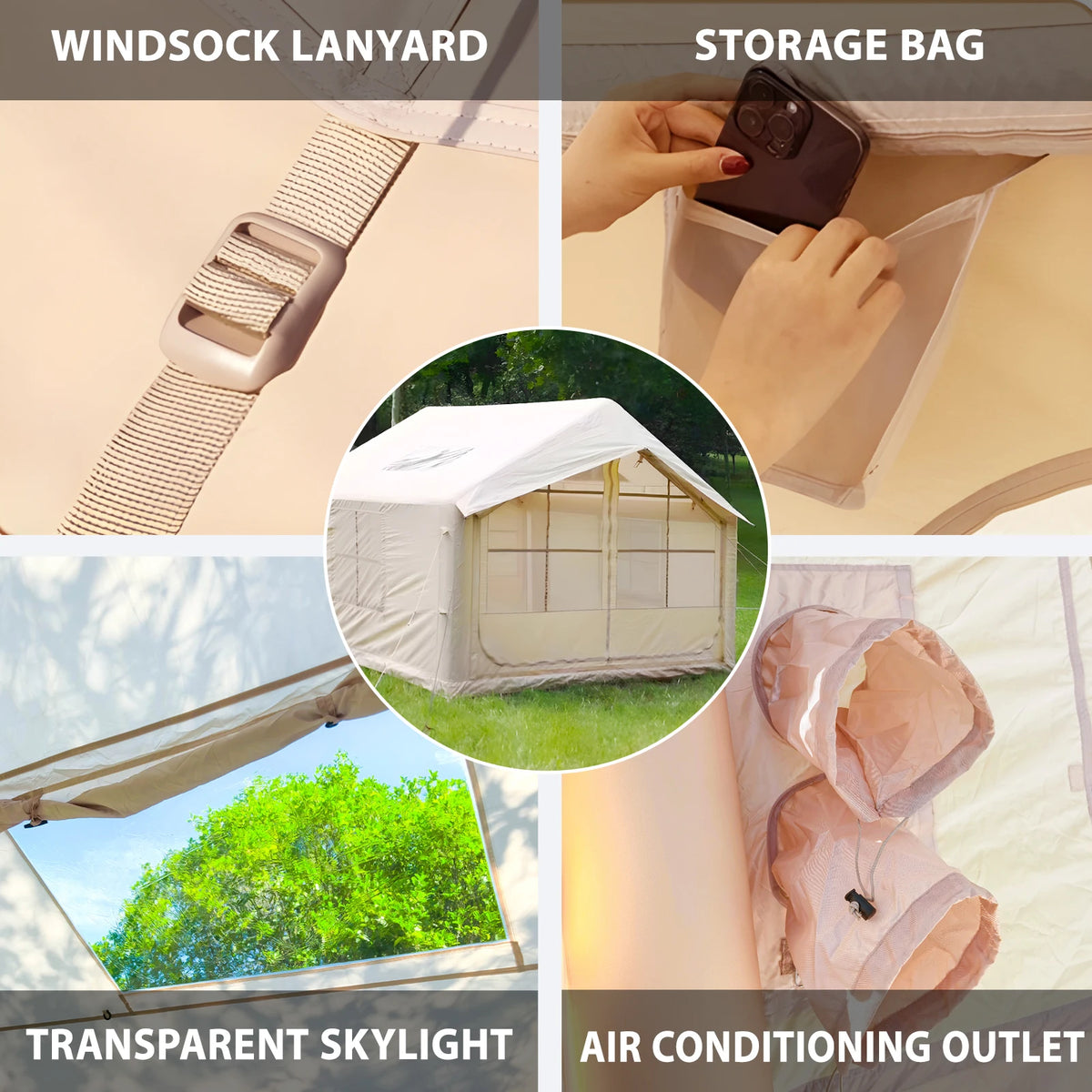 Inflatable Camping Tent, 4 Season Waterproof and Winderproof Air Tent, Easy Setup Luxury Glamping House for Family