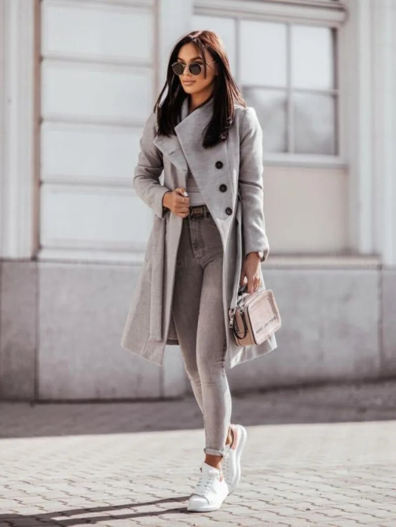 Women's Clothing Autumn and Winter New Fashion Commuter Solid Color Double-breasted Woolen Jacket