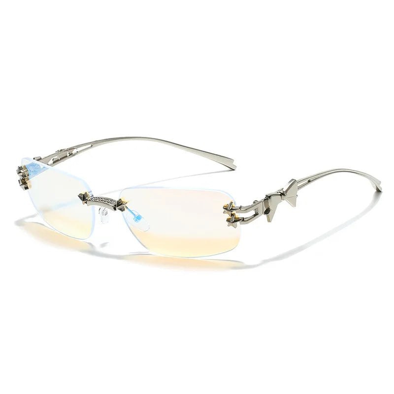 Y2K New Fashion Rimless Square Sunglasses Women Luxury Brand Designer Sun Glasses Punk Popular Hip Hop Rivet Star Shades UV400