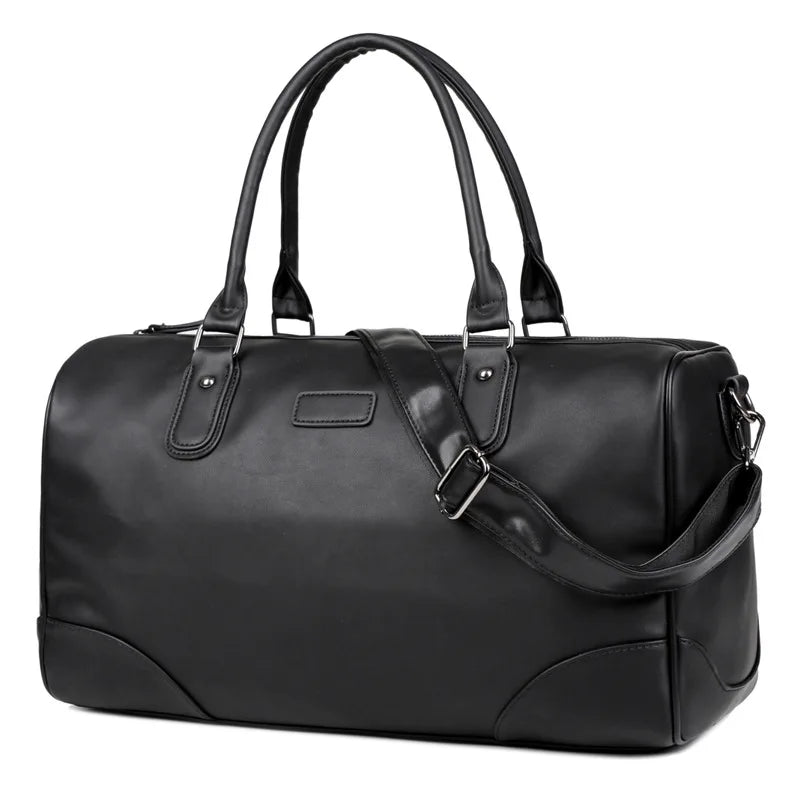 Travel Tote Men's Super Large Capacity PU Bag Business Trip Handbag Duffel Backpack Portable Single Shoulder Enlarged Black