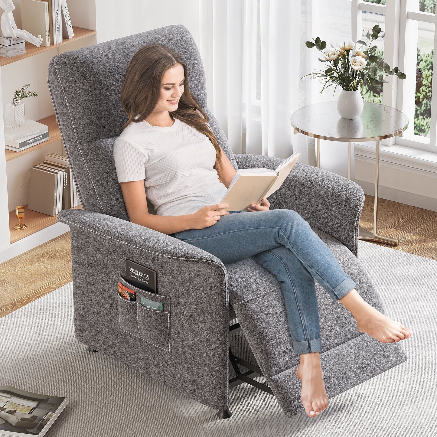 Power Recliner Chair with Heated and Massage, Adjustable Soft Fabric Reclining Chair for Adults, Theater Seating Single Sofa