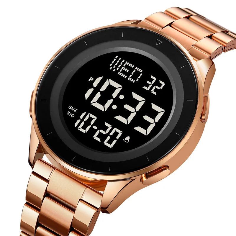 Skmei Dual Time Zone LED Digital Wristwatch Luxury Steeel Band 3Bar Waterproof Alarm Clock Mens Military Sports Bracelet Watches