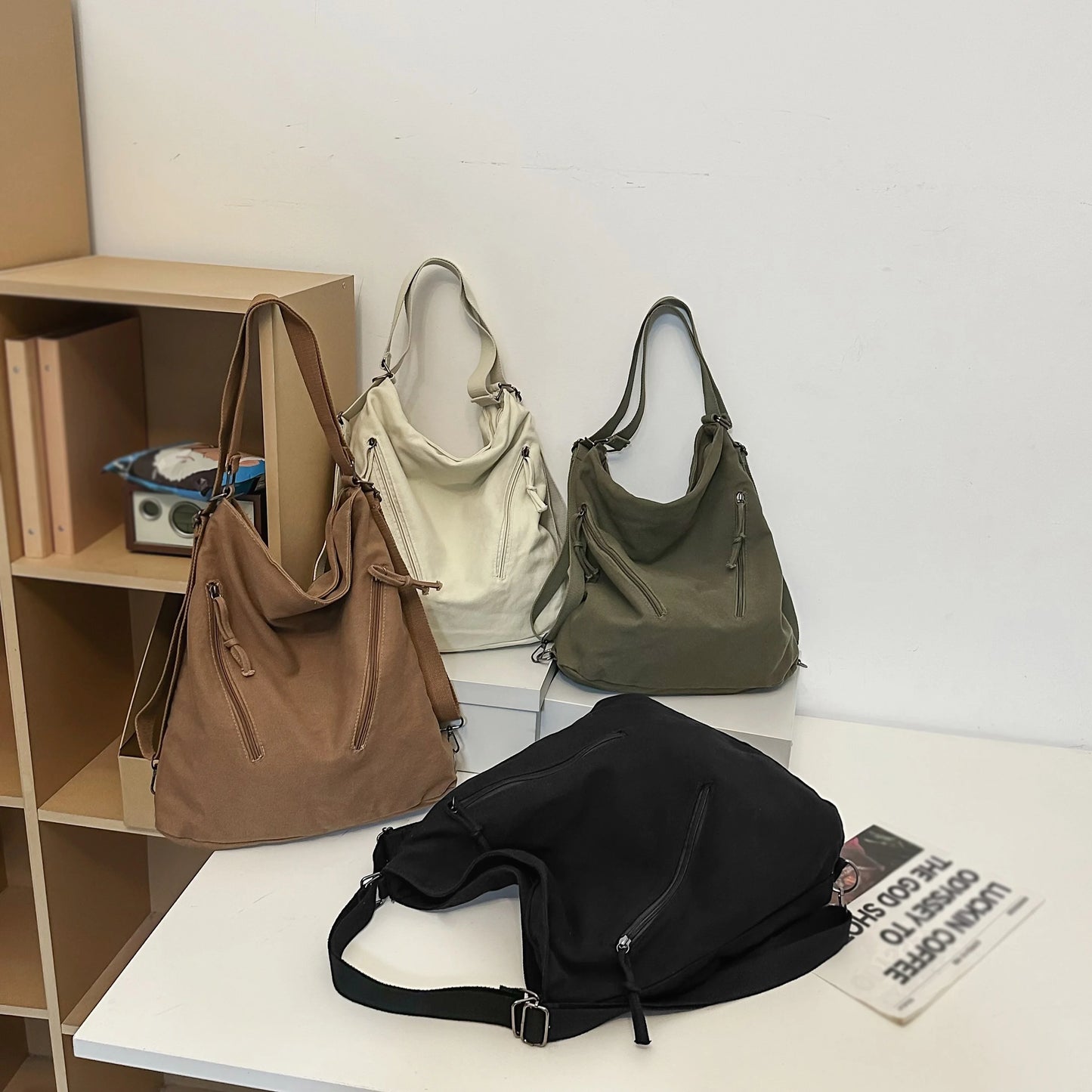 Women's Backpack Multi-Purpose Bag Large Capacity Pure Color Design Versatile Commuter Crossbody Bag Personalized Trendyy Canvas Bag Shoulder Bag Backpack