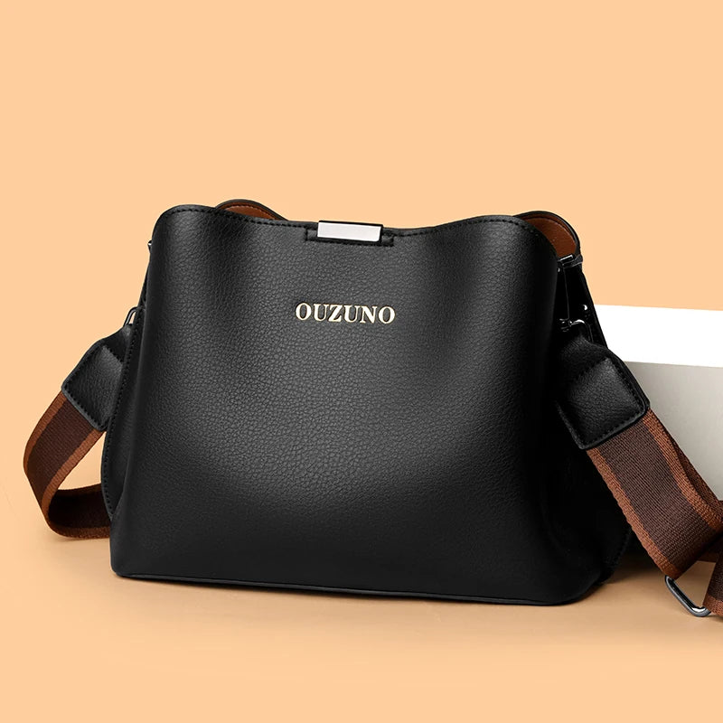 Women's Bag 2025 Fashion New Bucket Middle-Aged Shoulder Bag Crossbody Bag Easiest for Match Soft Leather Large Capacity Mom Bag