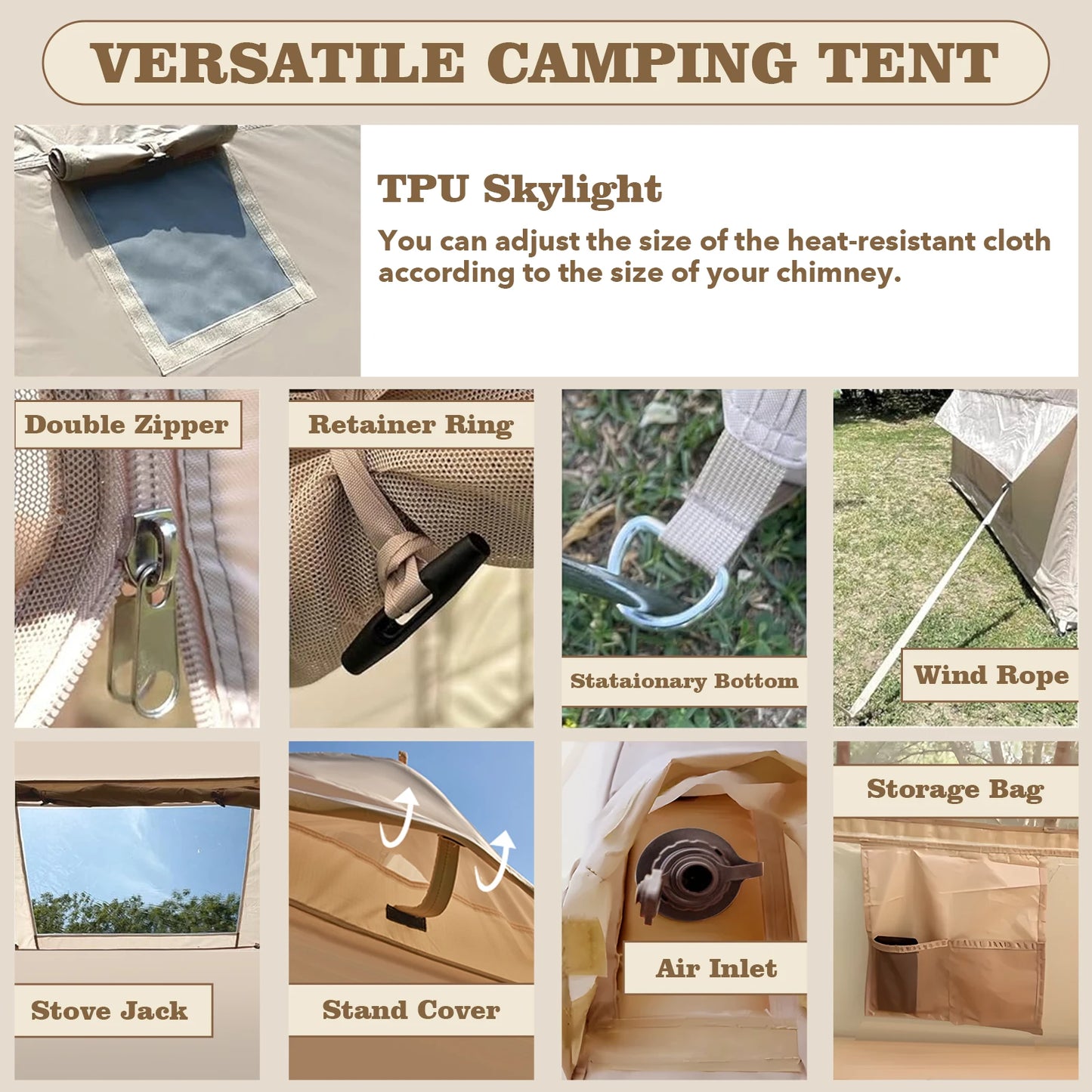 10'x 8' Inflatable Camping Tent,4 Season Blow up Tents for Camping,Large Inflatable Tent 6-8 Person with Jack Stove,AC Vent