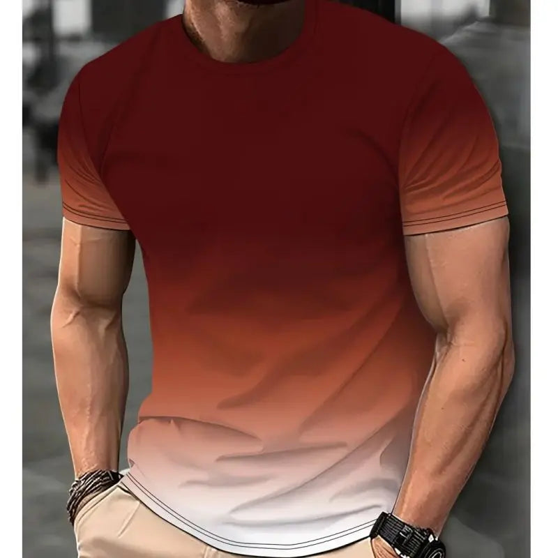 Men's Clothing Short sleeve Top Gradient Color Digital Print T-shirt