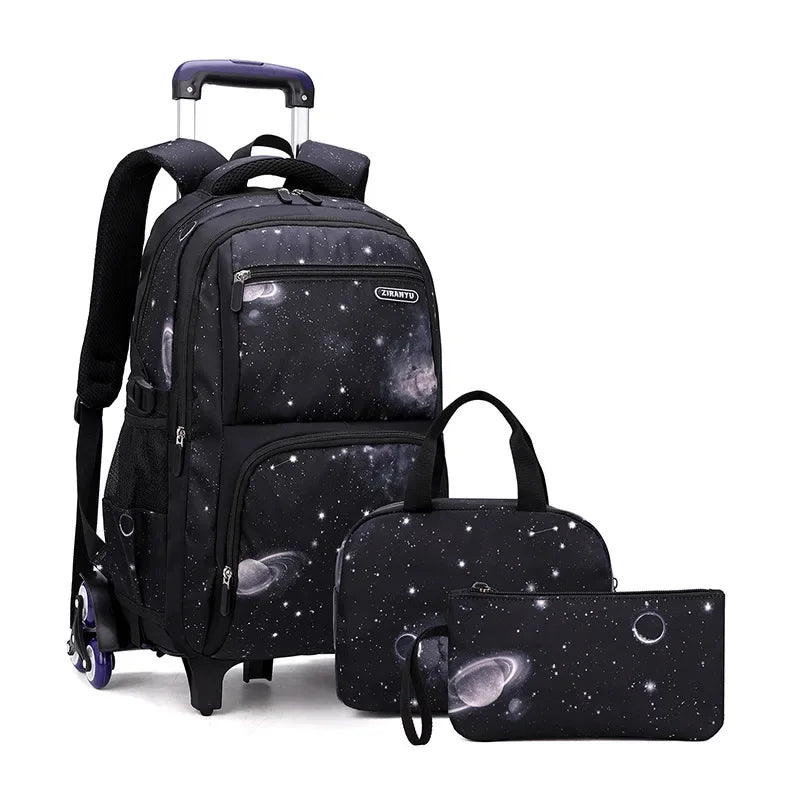 School Bag Kids Rolling Backpack for Boy Wheeled Backpack School Bag With Wheels Trolley Bookbag Carry on Luggage with Lunch Bag