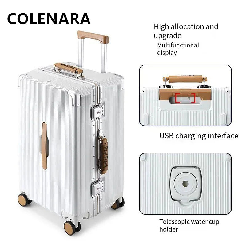 COLENARA High Quality Suitcase 20"24"26"28 Inch Boarding Box Men's Aluminum Frame Trolley Case ABS+PC Women's Zipper Luggage