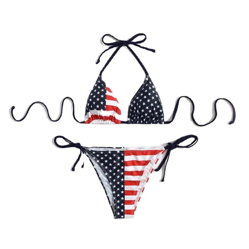 2023 Bikinis Mujer Women Bikinis Swimwear Beach Wear American Flag Bikini 3D Printed Sexy Swimsuit Bathing Suits
