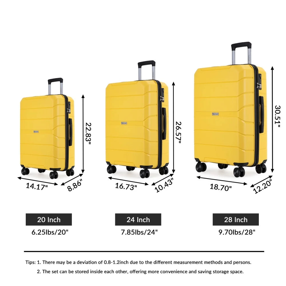 3pcs 20/24/28" Hardshell Luggage Set with Spinner Wheels TSA Lock Durable Travel Suitcase Rolling Luggage Travel Trolley Case