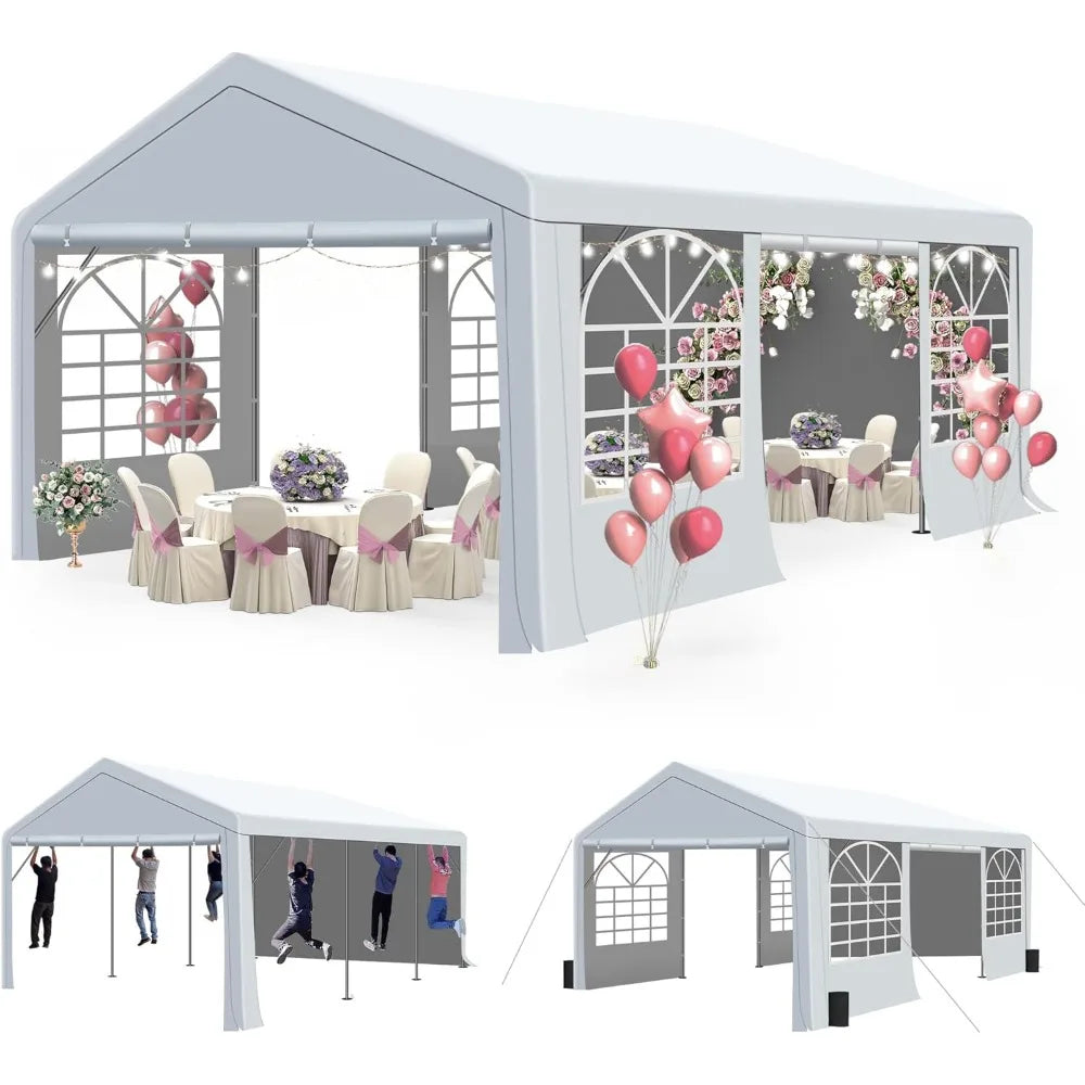13' x 20' Party Tent & Carport - Heavy Duty Outdoor Wedding Canopy Gazebo with 4 Sand Bags, Event Shelter Canopy for Outdoor Eve