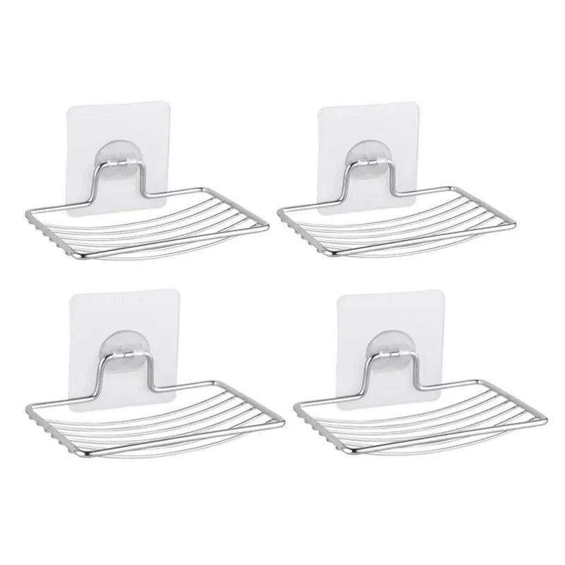 4/1pc Stainless Steel Soap Rack Punch-free Nail-free Bathroom Single Layer Drain Wall Hanging Sucker Soap Box Light Luxury Shelf