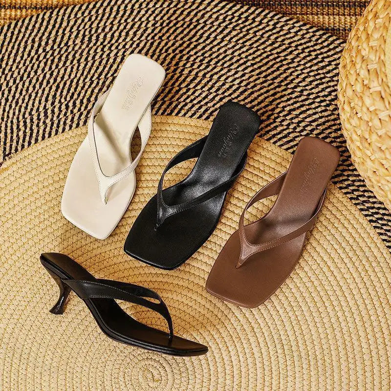 Women Slippers Female Clip Toed High-heeled Slippers Casual Footwear Slides Ladies Square Toe Fashion 2025 Summer Flip Flops