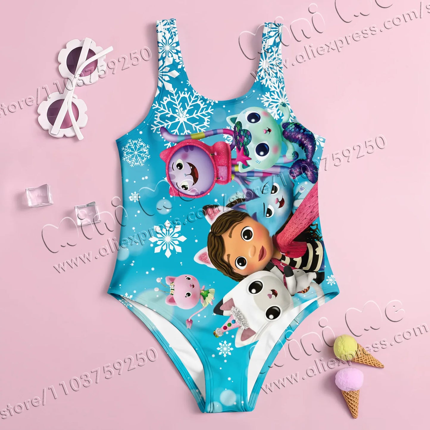 Baby Swimwear Girls Summer One-piece 3D Printed Swimwear Fashion Cartoon Gabby Dollhouse Collection Printed Women's Swimwear