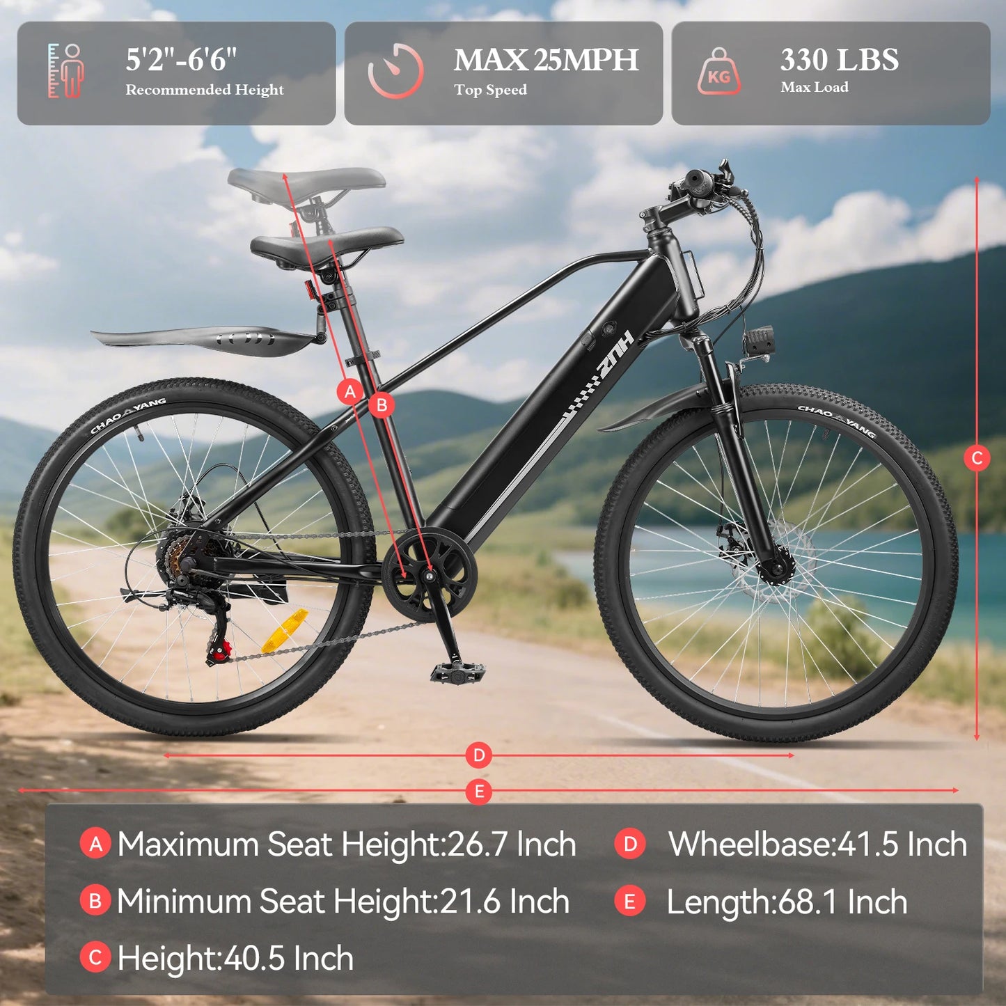 ZNH Electric Bicycle for Adults,1000W Peak Motor,48V,20MPH,26" Electric Bike,7-Speed,50 Miles,E-bike UL 2849