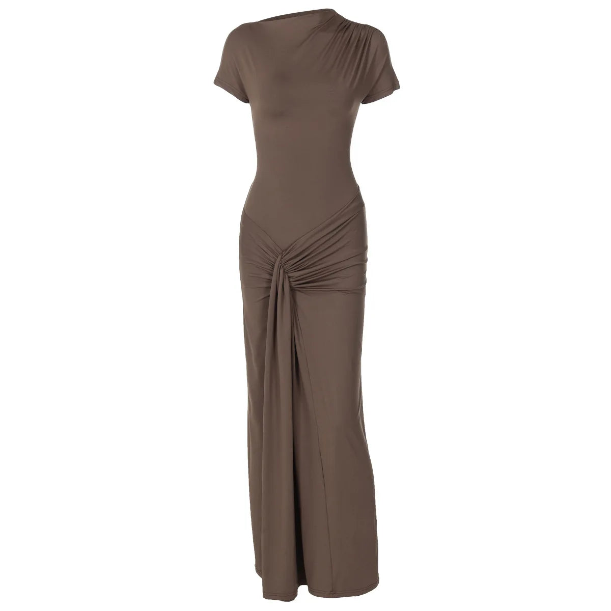 European and American Women's Clothing 2025 Summer New Fashion Elegant Slim Pleated Tie-waist Short-sleeved Dress