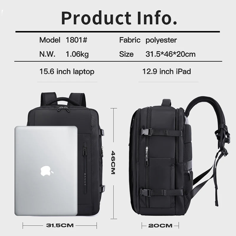 BANGE Large Men Backpacks for 15.6 Laptop USB Charge Travel Backpack Waterproof Wet Dry Pocket School Bags with Mesh Side Pocket