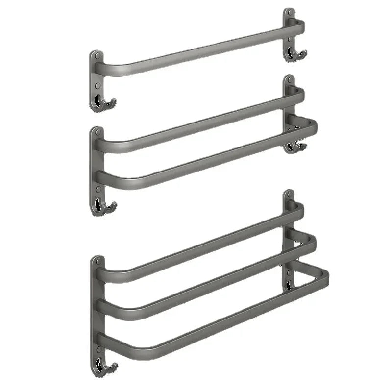 Gun Gray Towel Rack Non Perforated Bathroom Wall Mounted Bathroom Towel Hanging Pole Storage Rac Bathroom Storage Rack