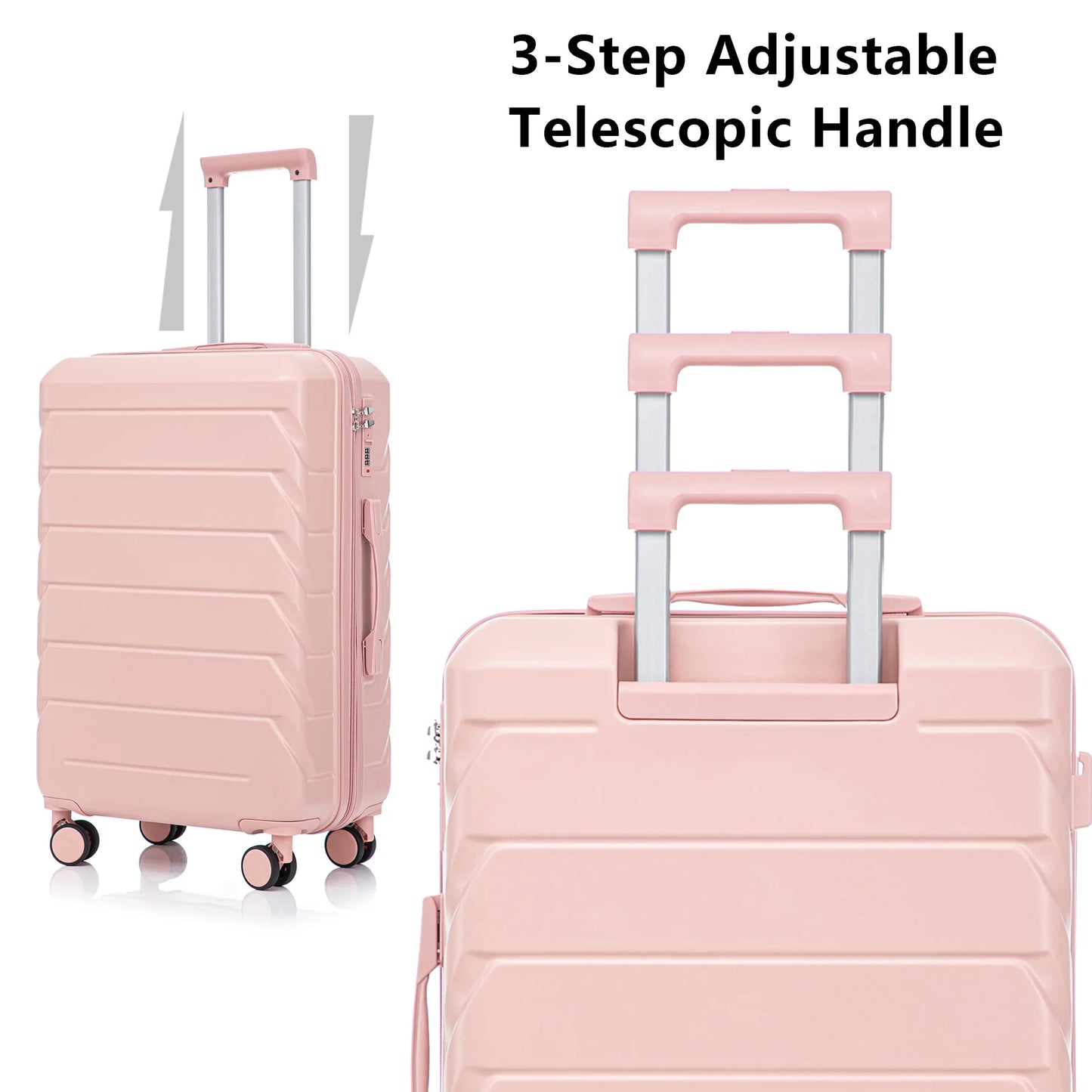 3 in 1 ABS&PC Trolley Box 20in 24in 28in Trolley Box Iron Tie Rod ABSPC Alloy Pink travel suitcase set suitcases and travel bag