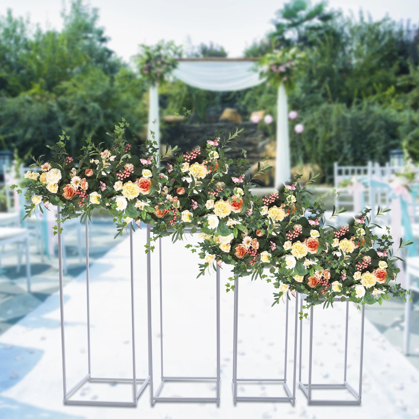 4Pcs Wedding Flower Stand Metal Plate, Floor Vase Column Geometric Centerpieces for Table Arrangement Event Reception Decoration