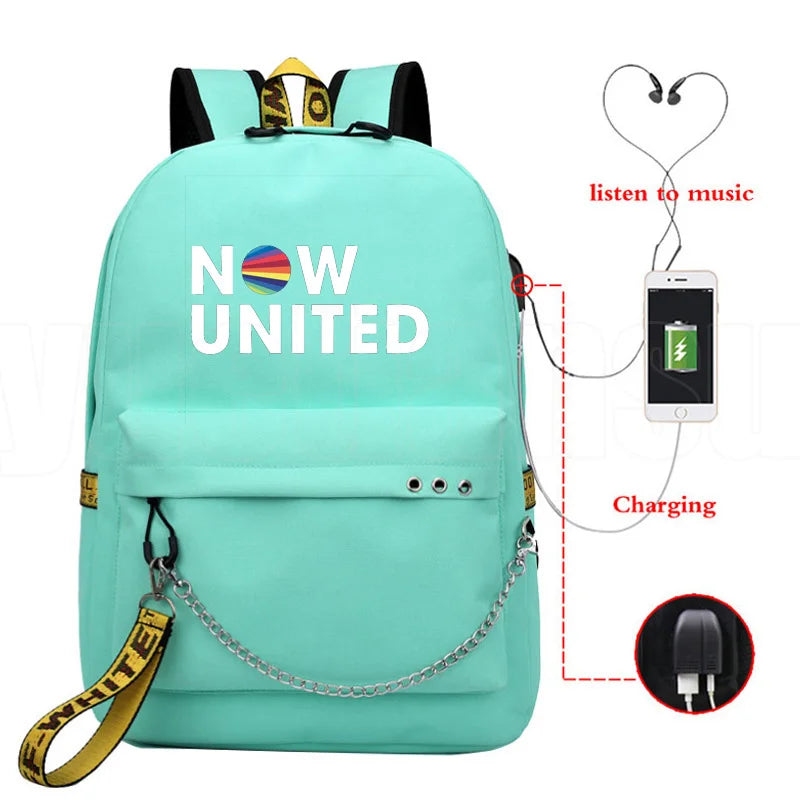 Popular Youthful School Bag Unisex Now United Travel Bags Usb Rechargeable Oxford Waterproof Notebook Shoulder Backpacks