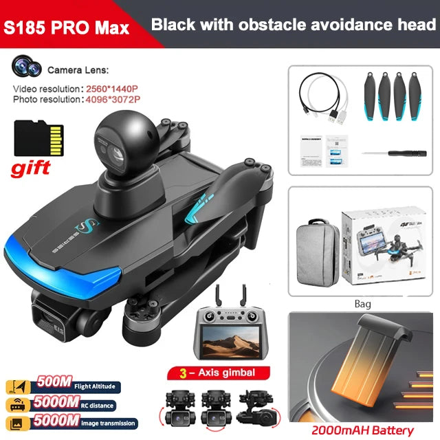 S185 GPS Drone 4K Professional Dual Camera 5G Digital Image Transmission 3-Axis Gimbal 360° Obstacle Avoidance RC Quadcopter 5KM