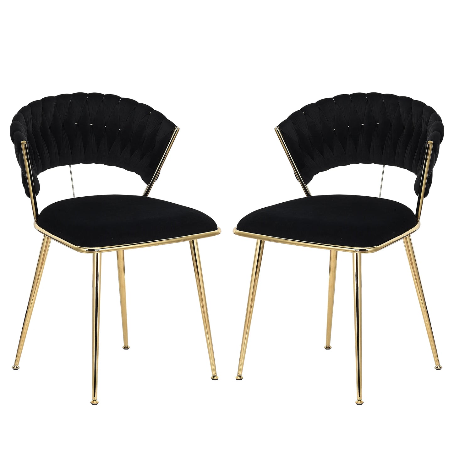 2 Piece Set Velvet Dining Chairs,Woven Round Back ,with Gold-Plated Legs -43.5×43.5×75cm