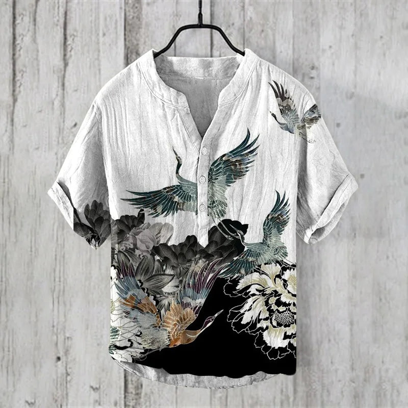 Men Clothes Fashion Summer Men's Clothing Casul T-Shirts Short Sleeve Henry T-Shirt Print Short Seleves Tops Men's Clothing