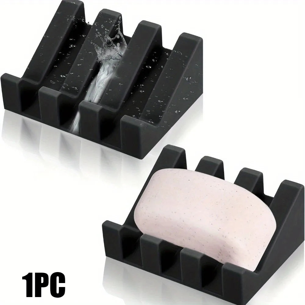 Silicone Self-Draining Soap Dishes with Waterfall Design Rectangular Soap Holder Trays with Drainage for Bathroom Accessories