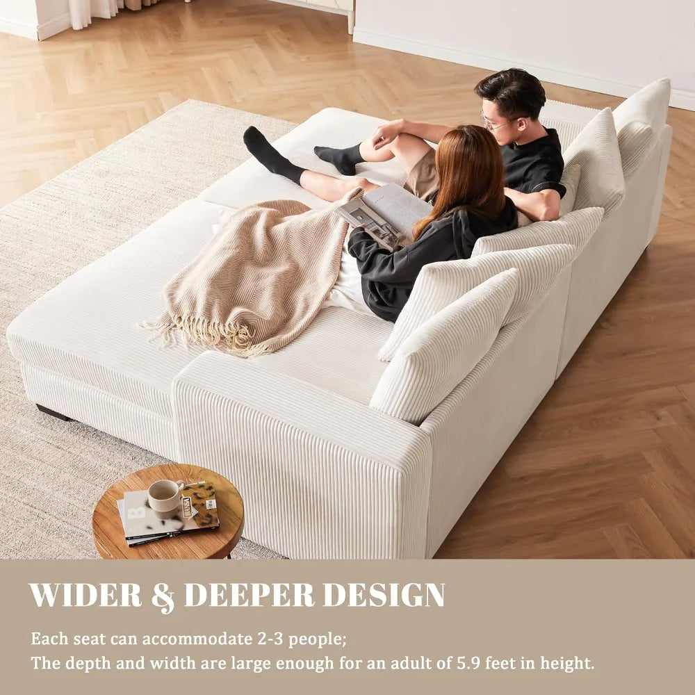 101.6" Deep Seat Modular Sectional Sofa, Comfy Corduroy Sectional Couches for Living Room, L-Shaped Upholstered Cloud Couch with