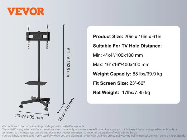 SucceBuy Mobile TV Stand Height Adjustable TV Stand w/ Wheels Double Tray for Audio-Visual Devices Rolling TV Stand for Bedroom