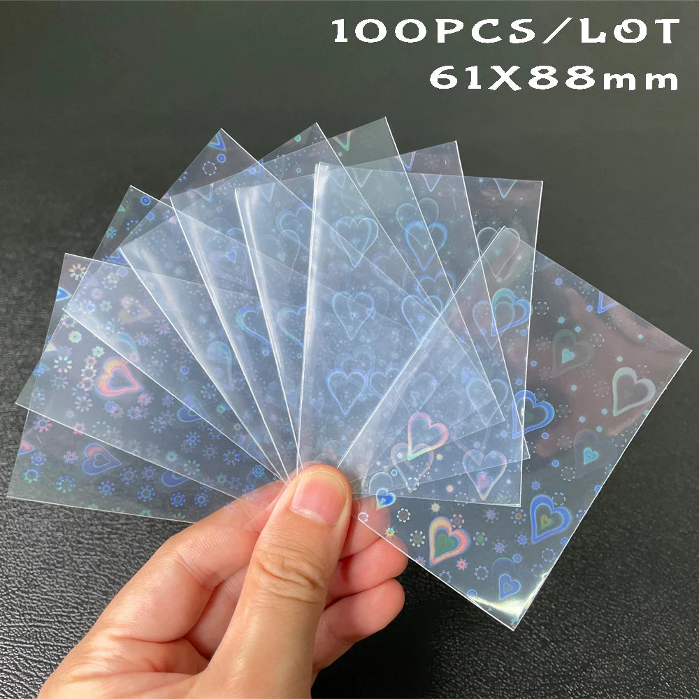 100pcs/Lot Heart-shaped Foil Laser Top Loading TCG Card Sleeves YGO Board Game Photo Protector Trading Cards Shield Cover