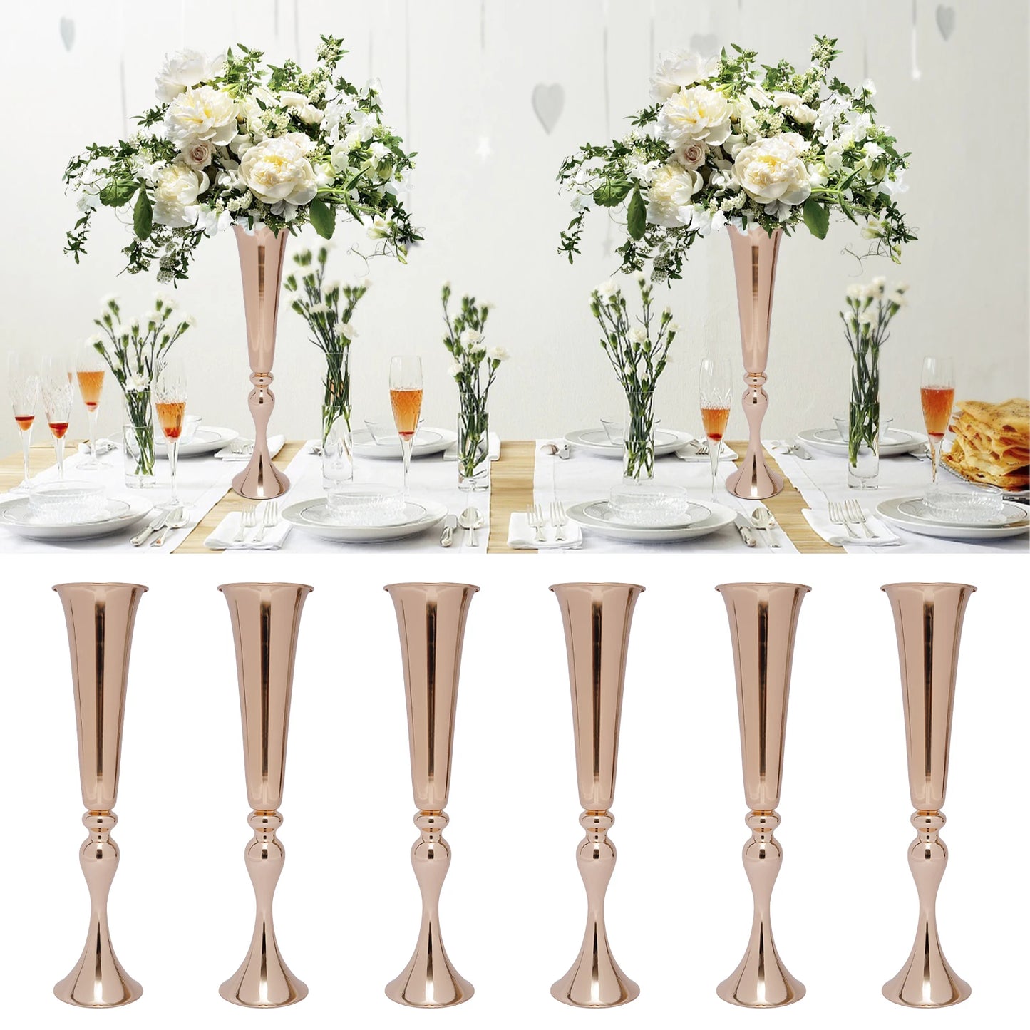6 PCS Gold Trumpet Vases Wedding Party Props Centerpieces Flower Stand Candle Holder Centerpieces for Table Wedding