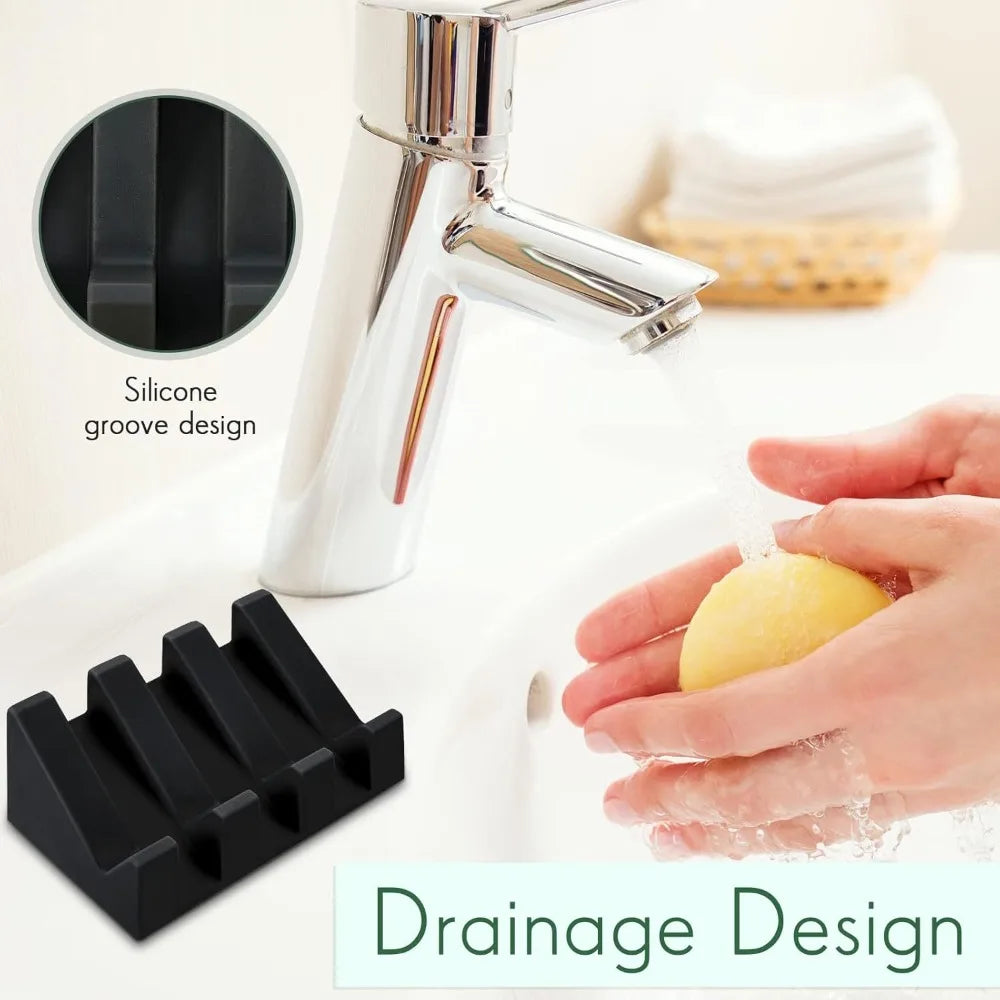 Silicone Self-Draining Soap Dishes with Waterfall Design Rectangular Soap Holder Trays with Drainage for Bathroom Accessories