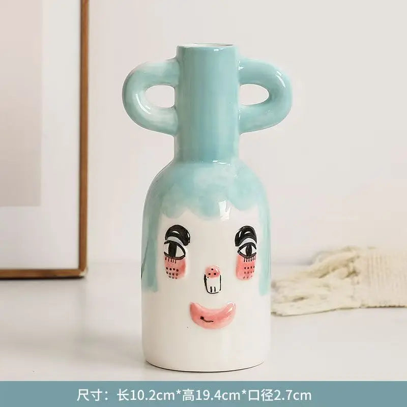 Dual Handles Ceramic Vase Modern Bohemian Home Decor Hand-Painted Vases for Flowers Living Room Decoration Weddings Parties
